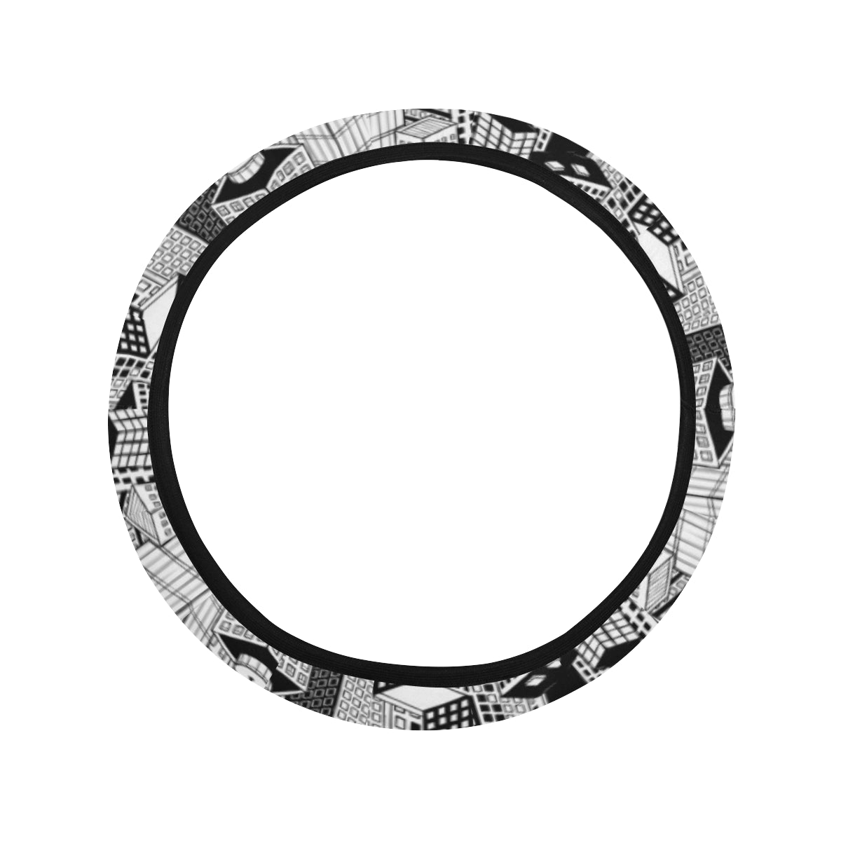 City Pattern Print Design 02 Steering Wheel Cover with Elastic Edge