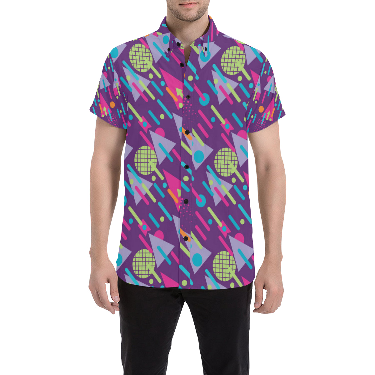 90s Pattern Print Design 4 Men's Short Sleeve Button Up Shirt