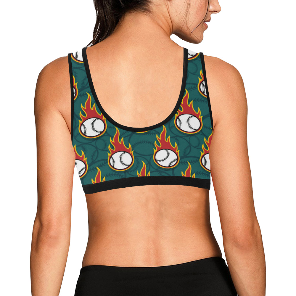 Baseball Fire Print Pattern Sports Bra