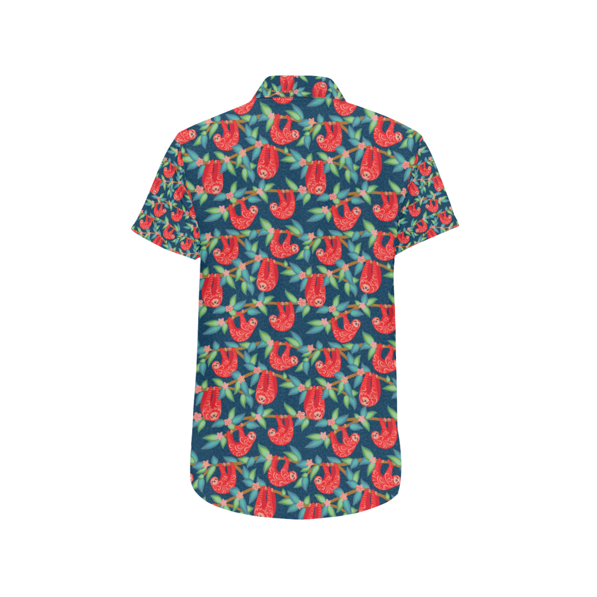 Sloth Red Design Themed Print Men's Short Sleeve Button Up Shirt