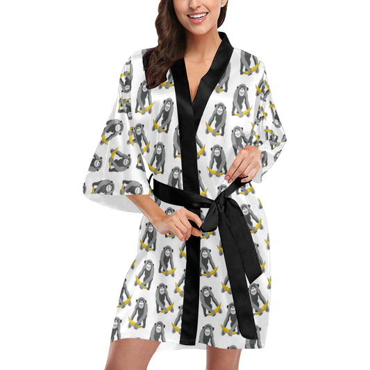 Chimpanzee Pattern Print Design 05 Women's Short Kimono