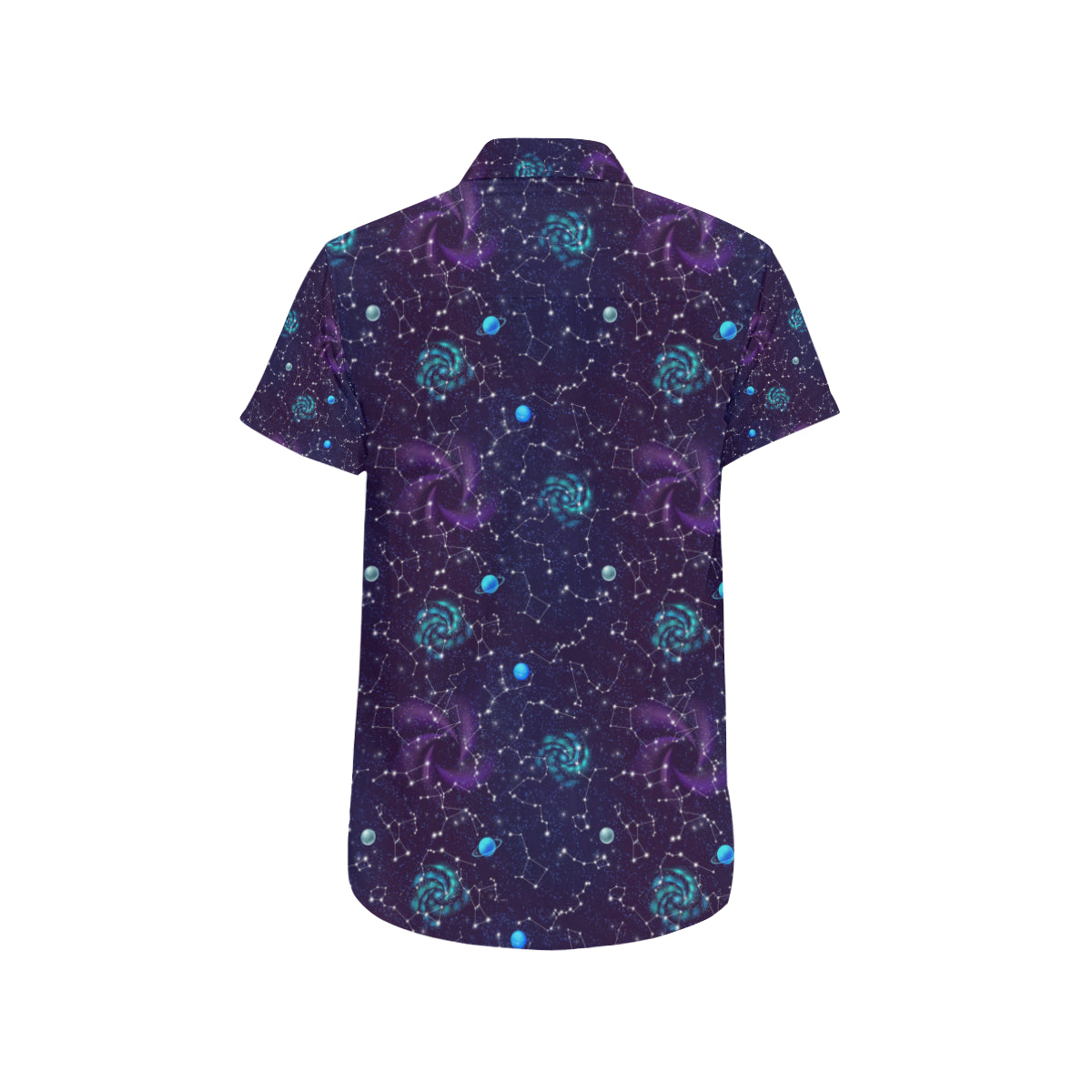 Zodiac Galaxy Design Print Men's Short Sleeve Button Up Shirt