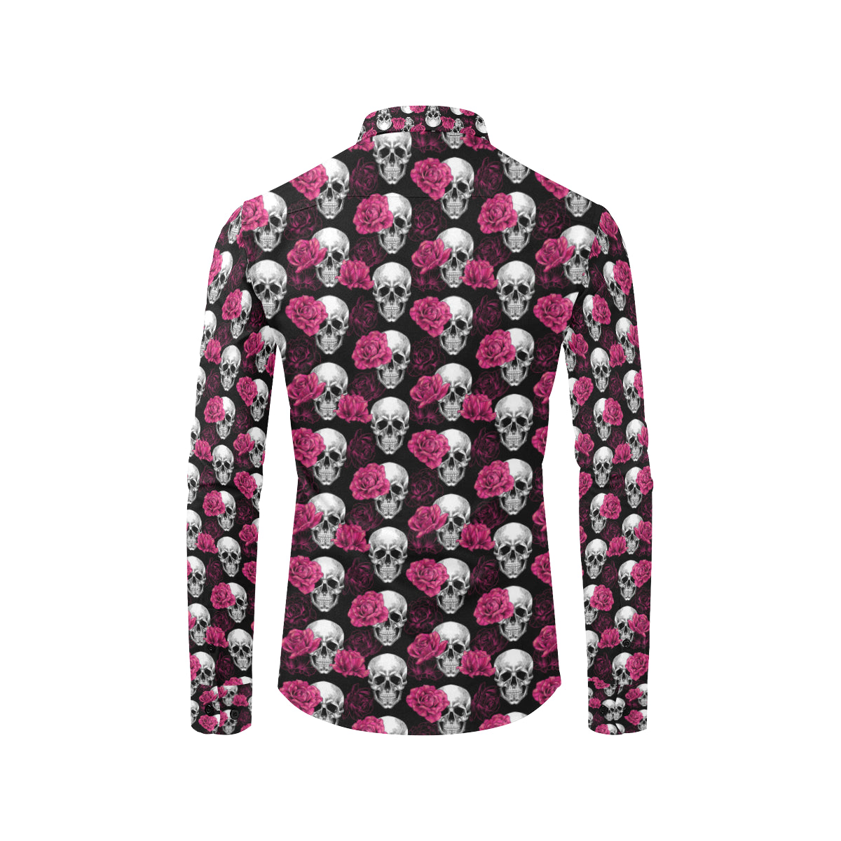 Pink Rose Skull Themed Print Men's Long Sleeve Shirt