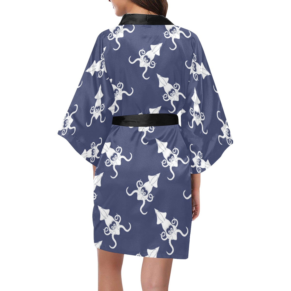 Giant Squid Pattern Print Design 02 Women's Short Kimono
