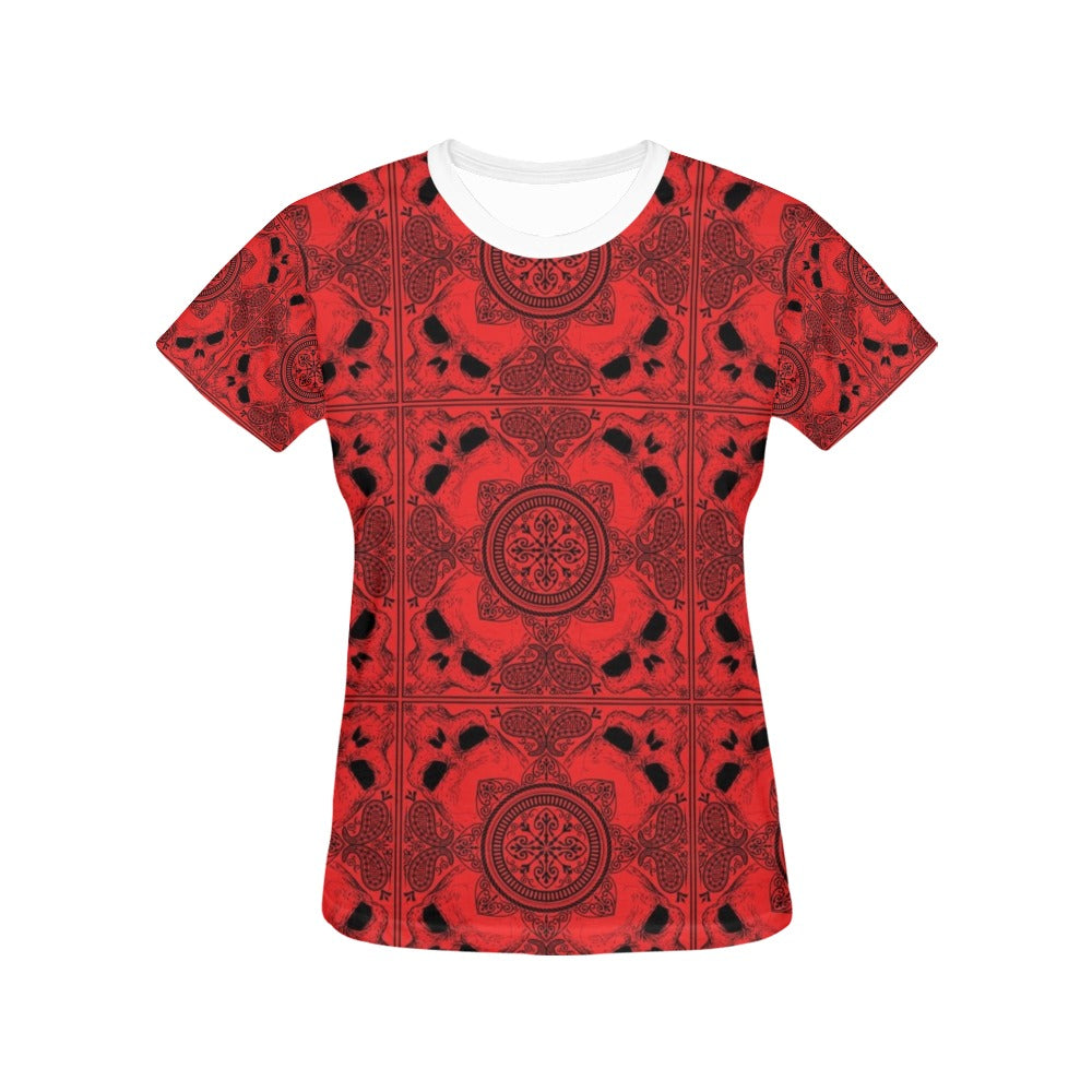 Bandana Red Print Design LKS304 Women's  T-shirt