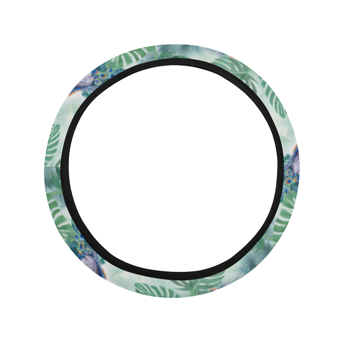 Peacock Pattern Print Design A02 Steering Wheel Cover with Elastic Edge