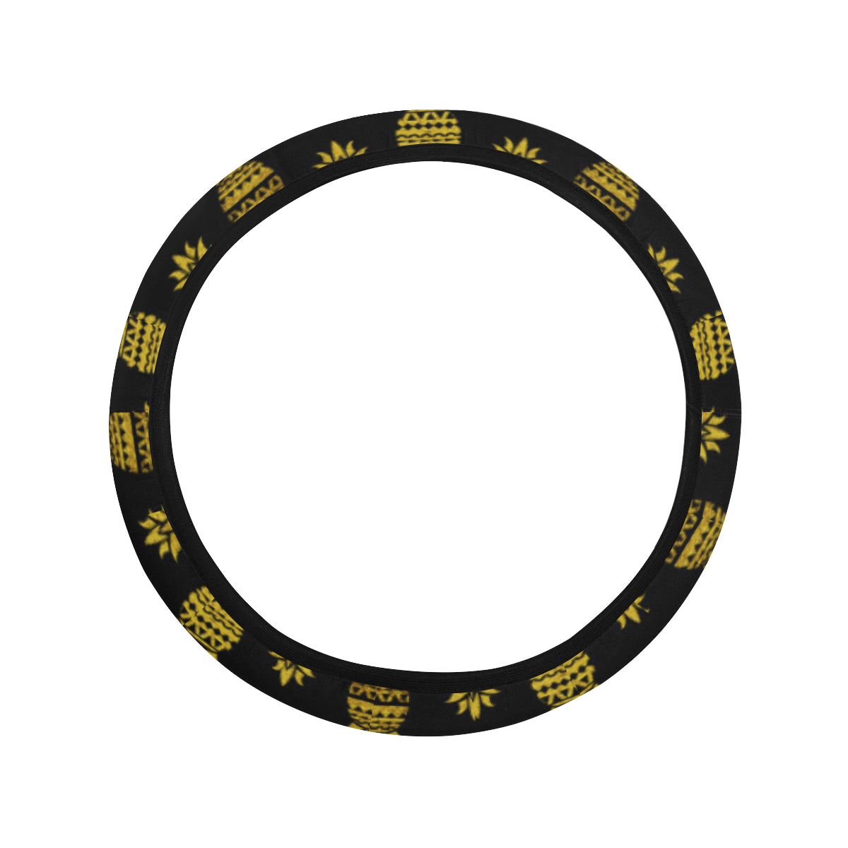 Pineapple Gold Tribal Style Print Steering Wheel Cover with Elastic Edge
