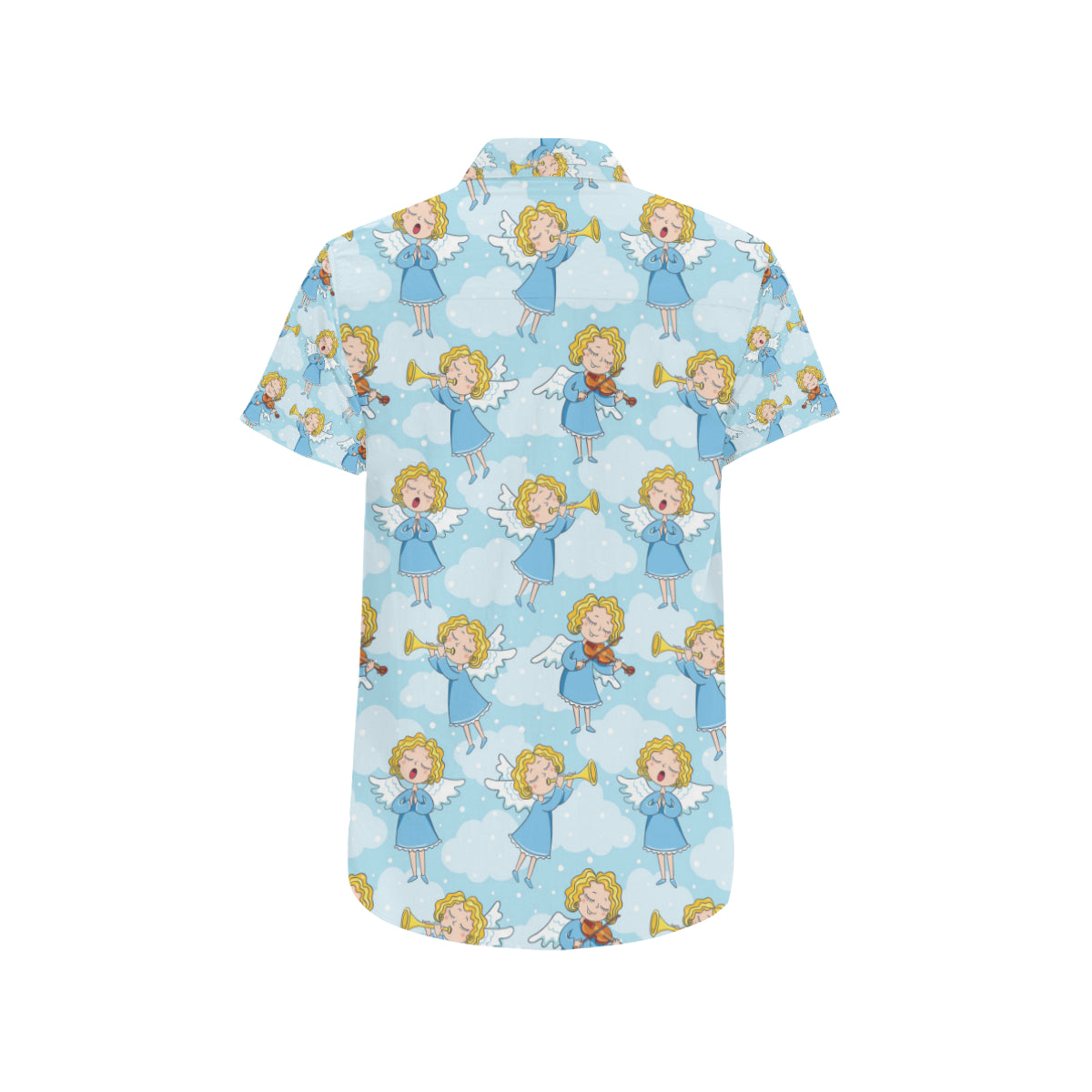 Angel Musician Pattern Print Design 09 Men's Short Sleeve Button Up Shirt