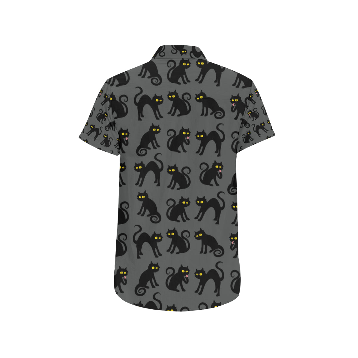Black Cat Cute Print Pattern Men's Short Sleeve Button Up Shirt