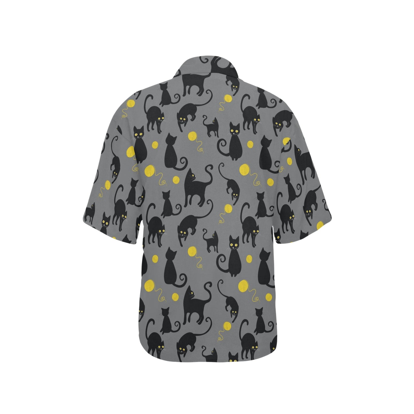Black Cat Yellow Yarn Print Pattern Women's Hawaiian Shirt