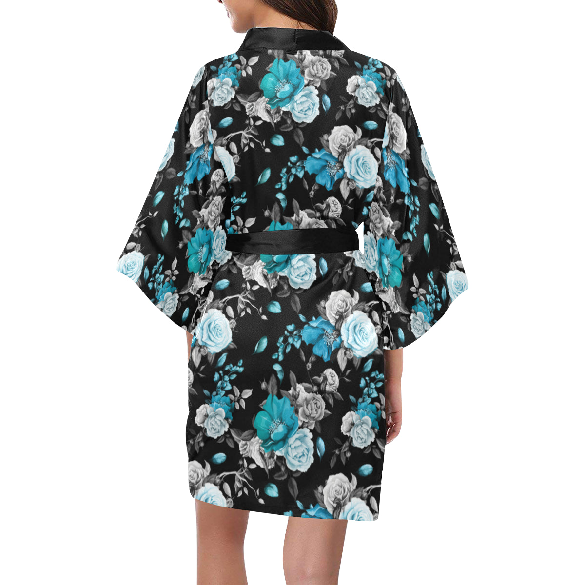 Rose Pattern Print Design A02 Women's Short Kimono