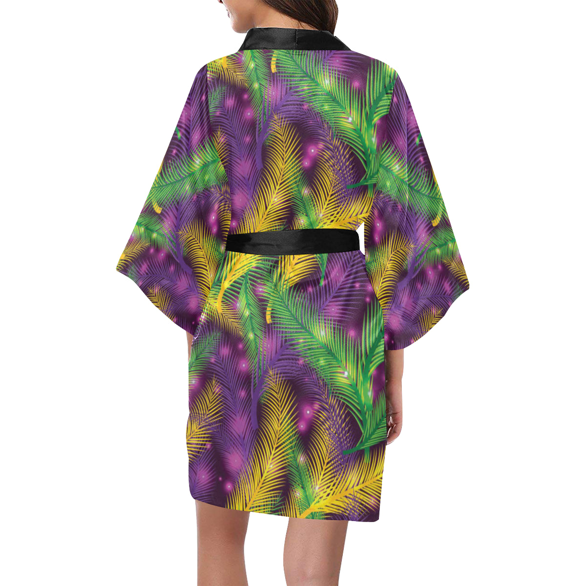 Mardi Gras Pattern Print Design 09 Women's Short Kimono