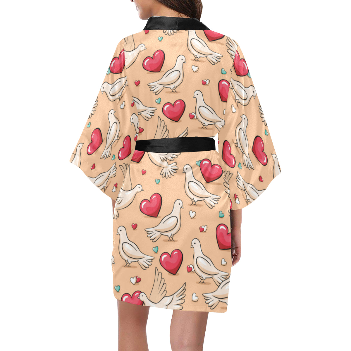 Pigeon Heart Pattern Print Design 04 Women's Short Kimono
