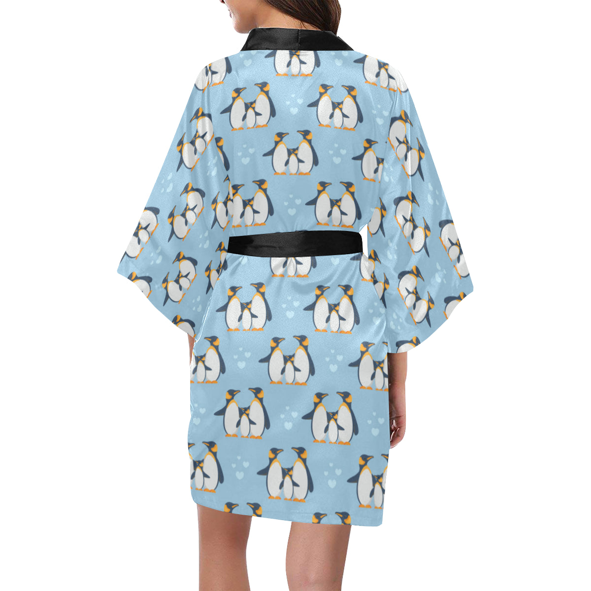 Penguin Pattern Print Design A04 Women's Short Kimono