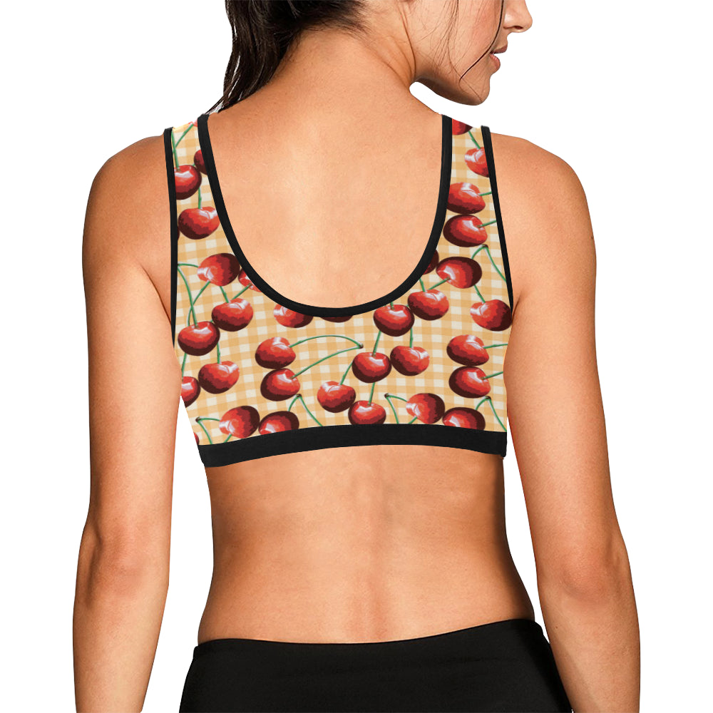 Cherry Orange Plaid Print Sports Bra