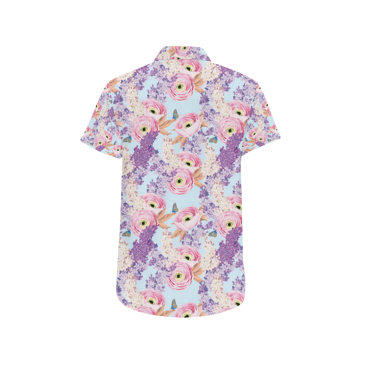 Lilac Pattern Print Design LI03 Men's Short Sleeve Button Up Shirt