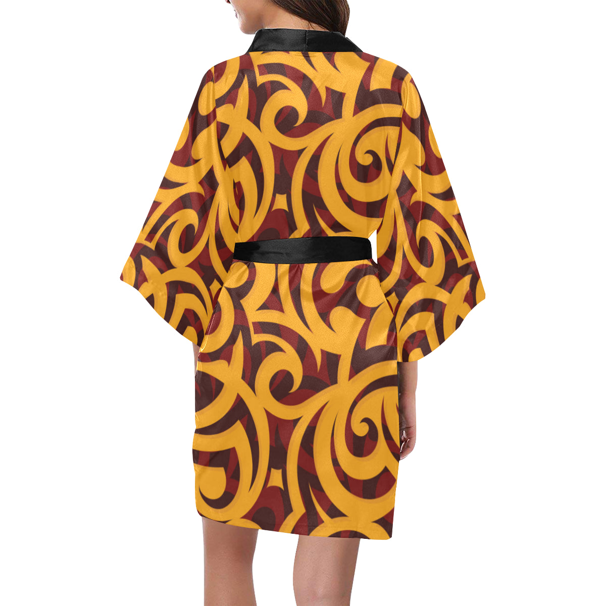 Maori Pattern Print Design 02 Women's Short Kimono