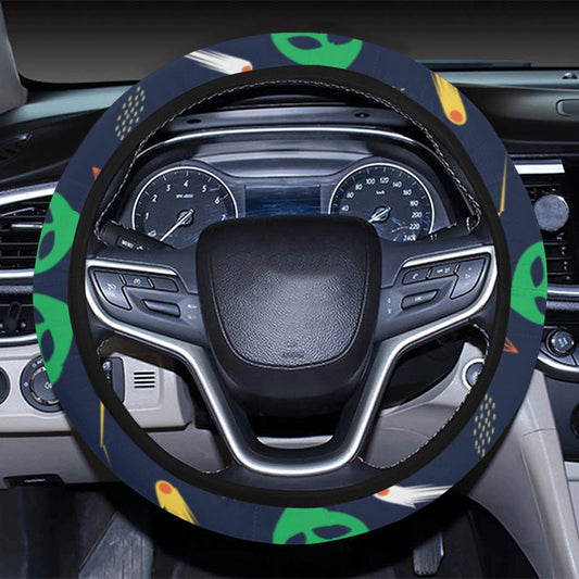 Alien UFO Pattern Print Design 05 Steering Wheel Cover with Elastic Edge