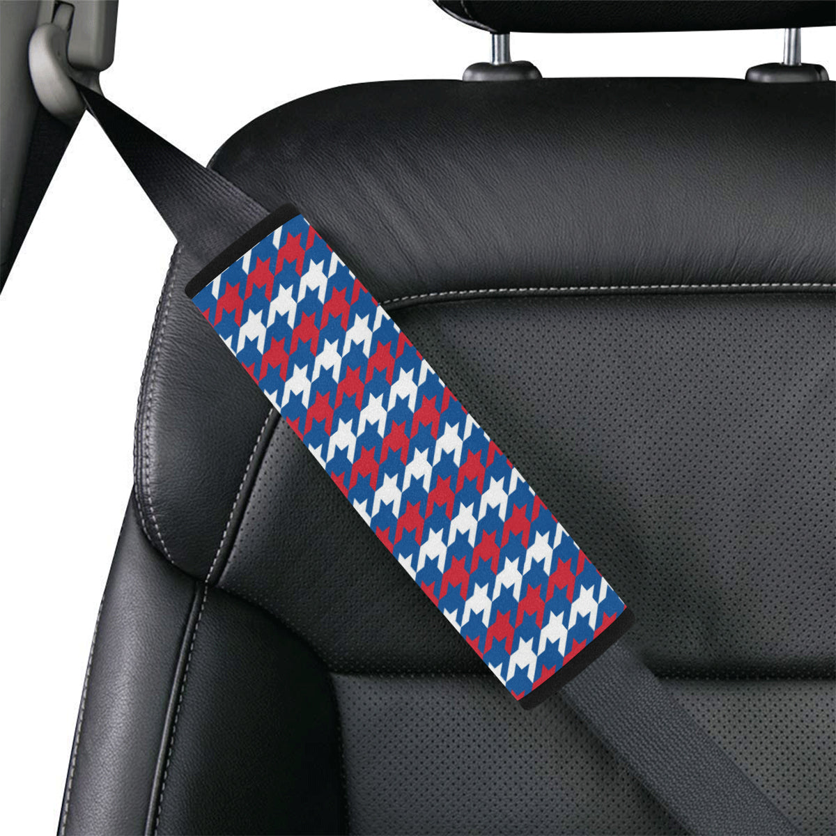 Patriotic Houndstooth Pattern Print Design A02 Car Seat Belt Cover