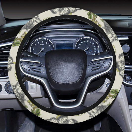 Butterfly Flower Pattern Print Design 06 Steering Wheel Cover with Elastic Edge