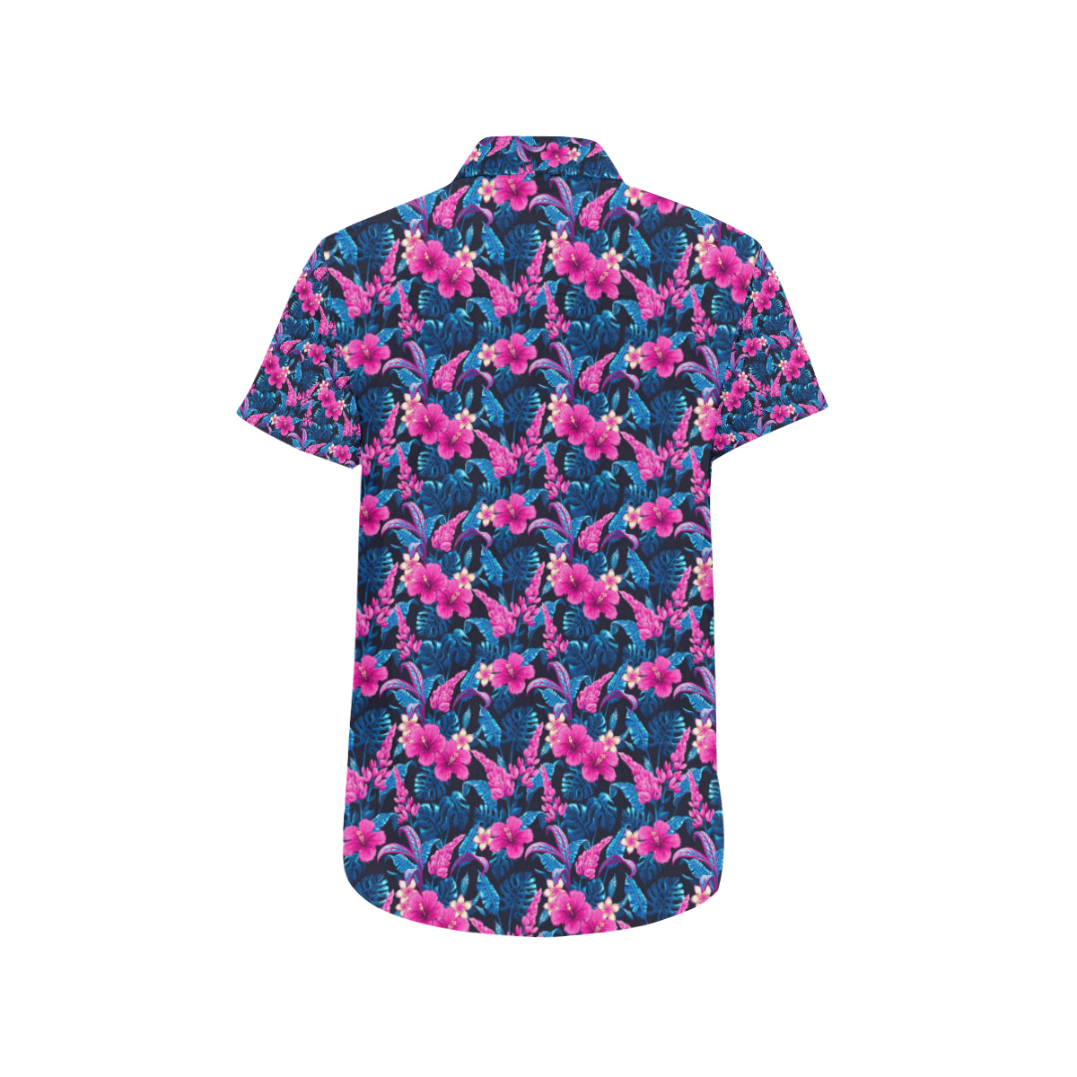 Tropical Folower Pink Themed Print Men's Short Sleeve Button Up Shirt