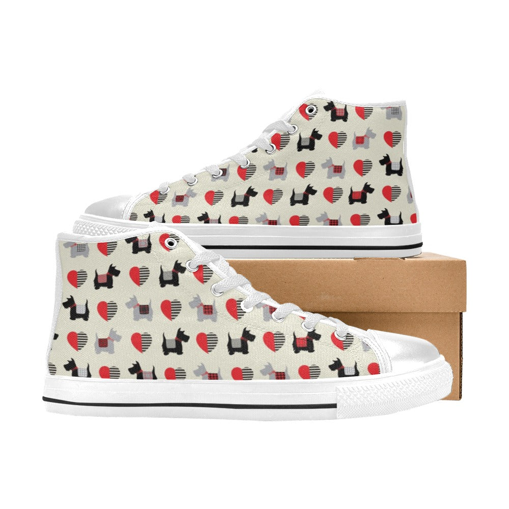 Scottish Terriers Print Design LKS3010 High Top Women's White Shoes