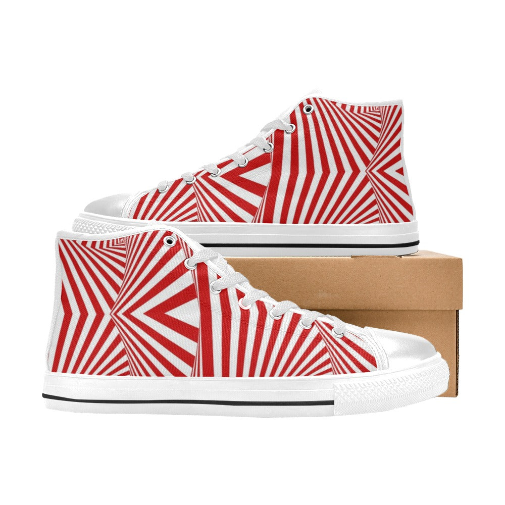 Vortex Print Design LKS304 High Top Women's White Shoes