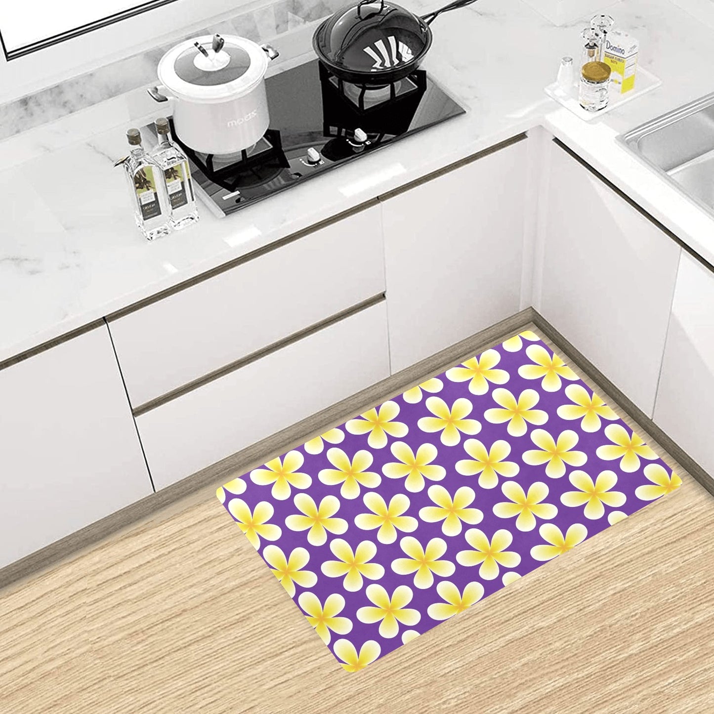 Yellow Plumeria Pattern Print Design PM05 Kitchen Mat