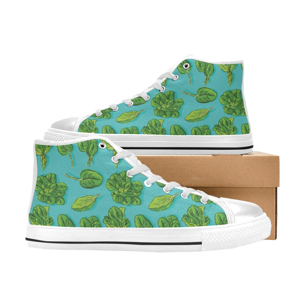 Spinach Print Design LKS301 High Top Women's White Shoes