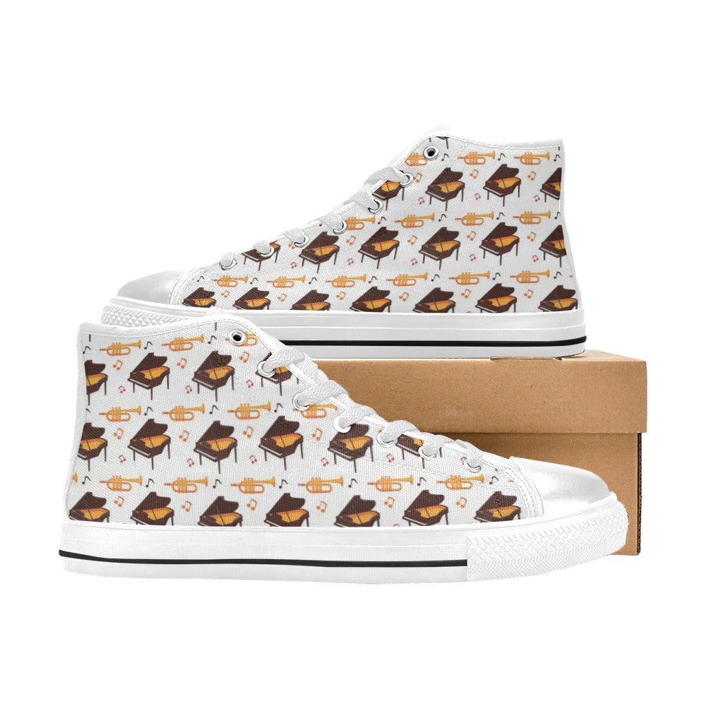 Piano Print Design LKS406 High Top Women's White Shoes