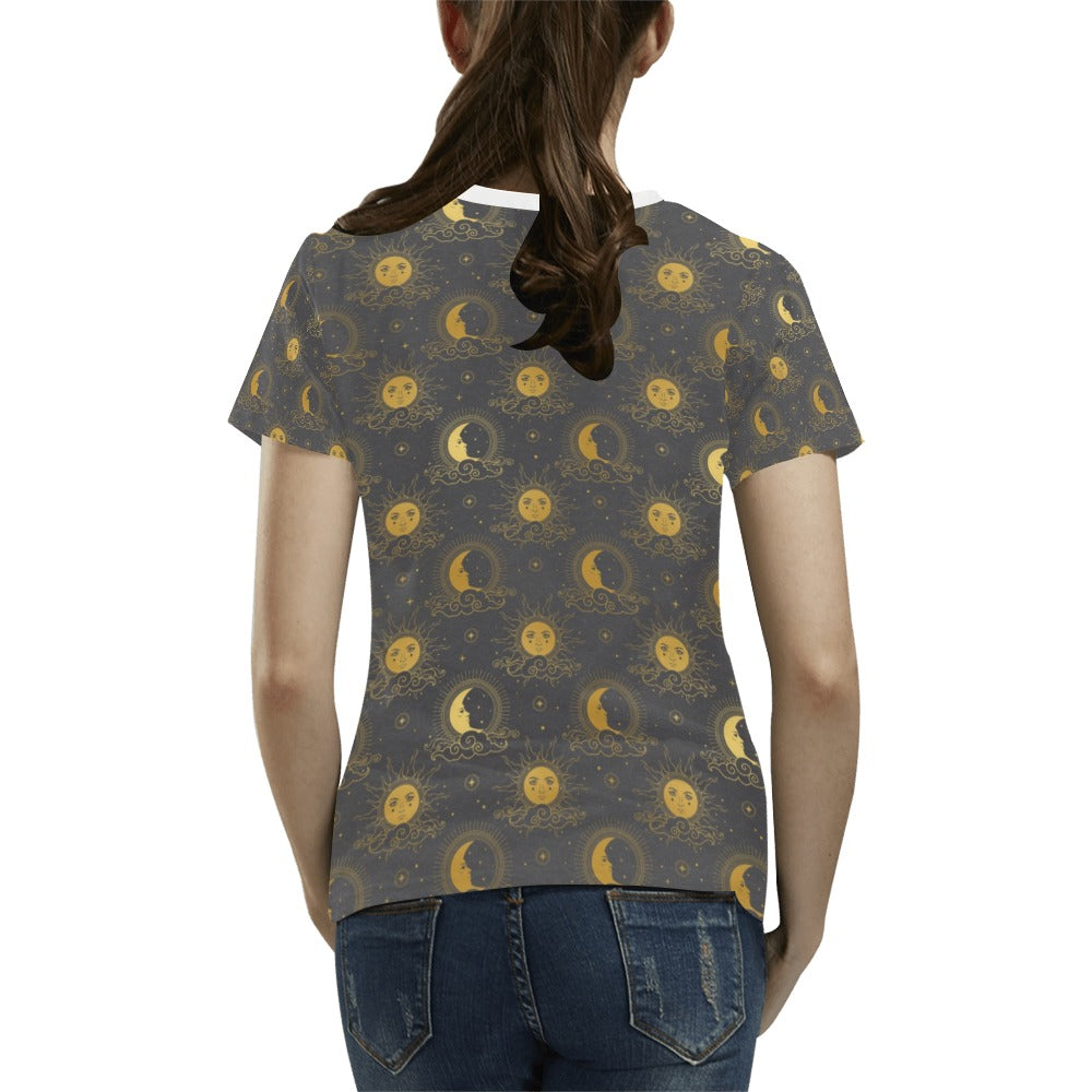 Sun Moon Print Design LKS305 Women's T-shirt