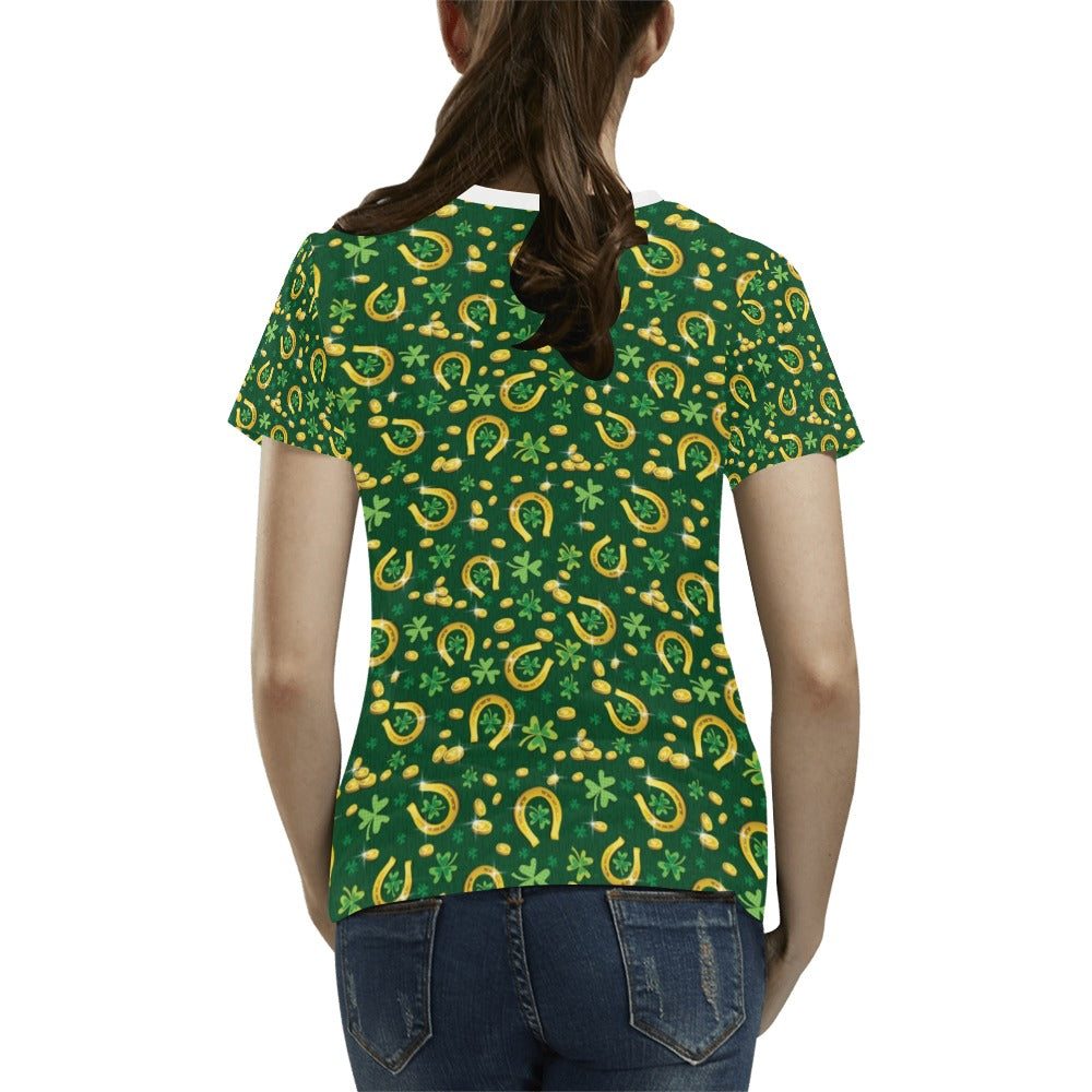 Shamrock Horse Shoes Saint Patrick's Day Print Design LKS307 Women's T-shirt