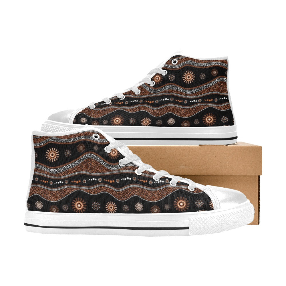 Aboriginal Print Design LKS404 High Top Women's White Shoes