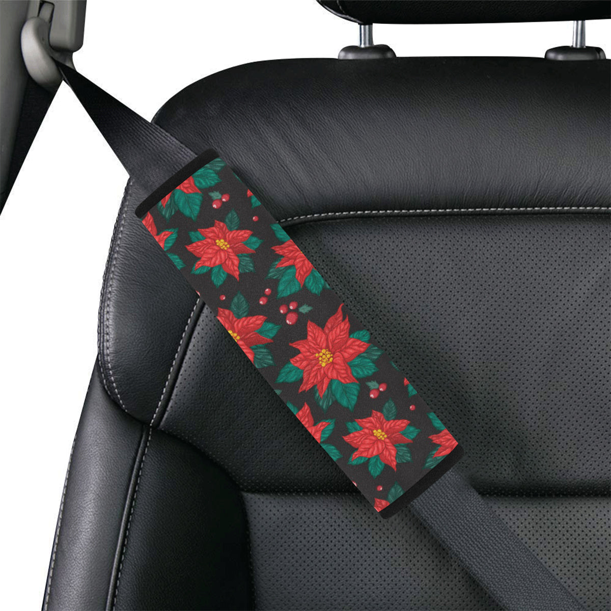 Poinsettia Pattern Print Design POT07 Car Seat Belt Cover