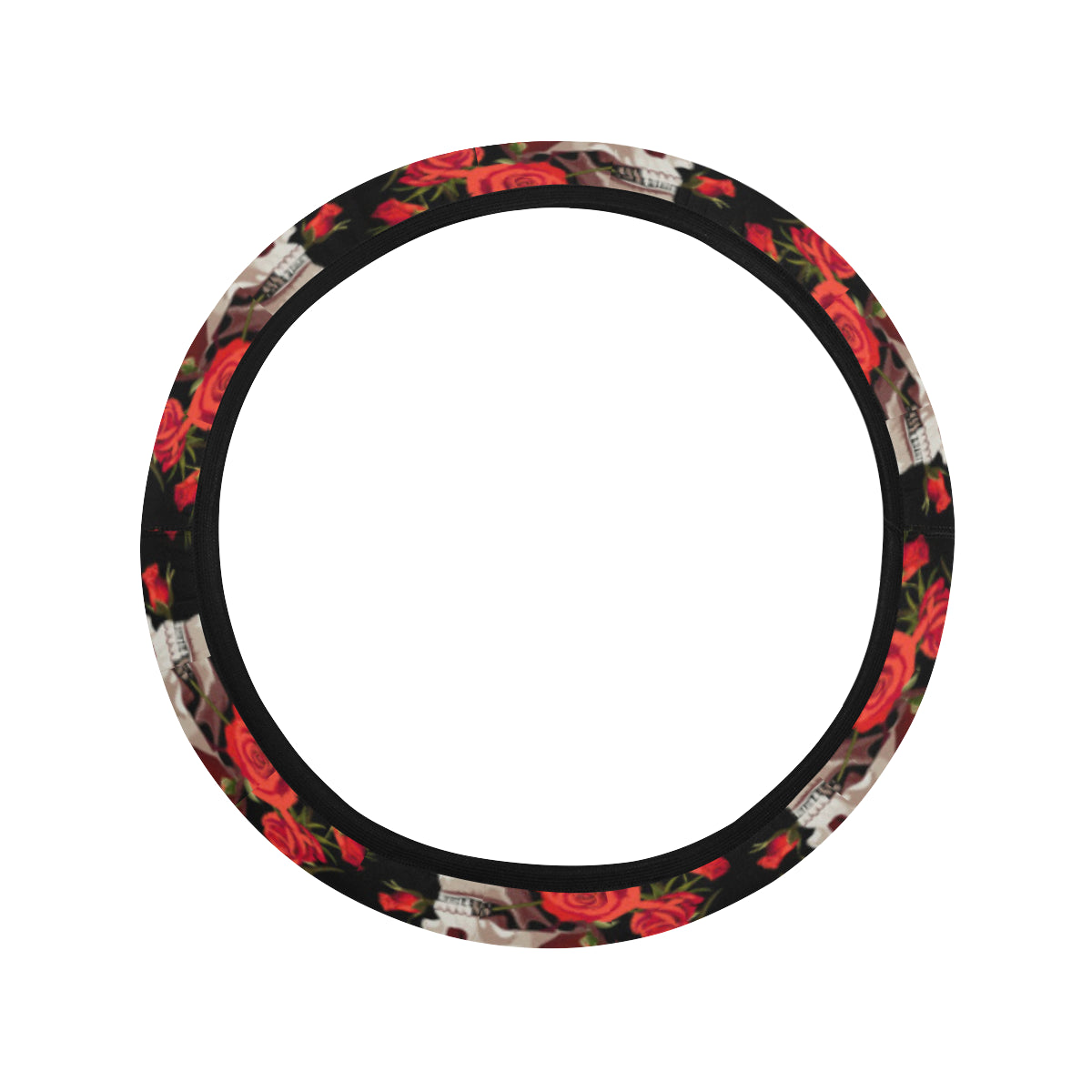Red Rose Skull Design Print Steering Wheel Cover with Elastic Edge