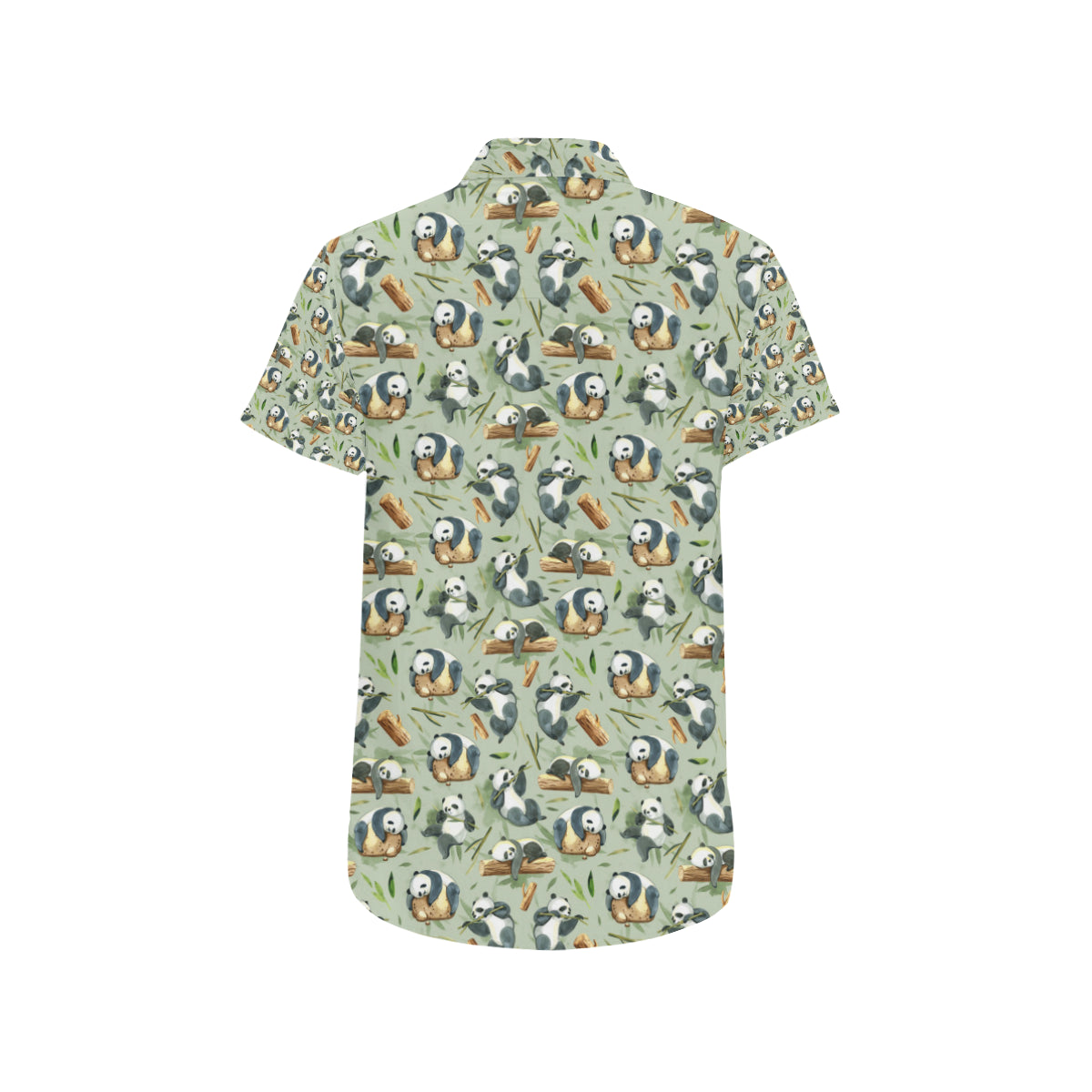 Panda Bear Design Bamboo Print Men's Short Sleeve Button Up Shirt