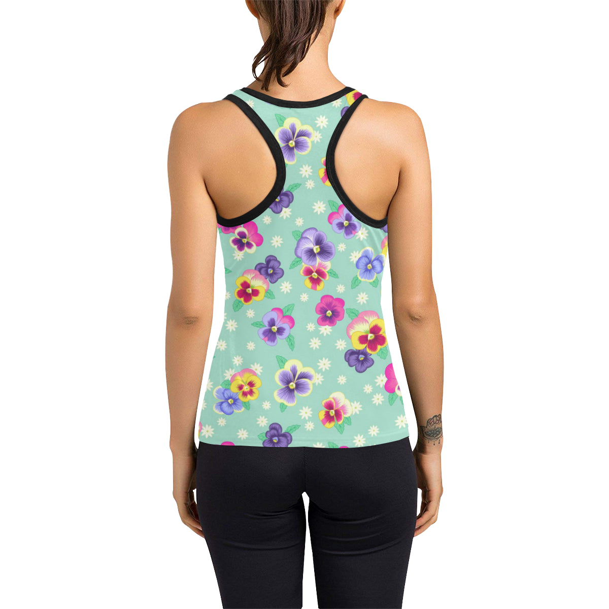 Pansy Pattern Print Design PS08 Women's Racerback Tank Top