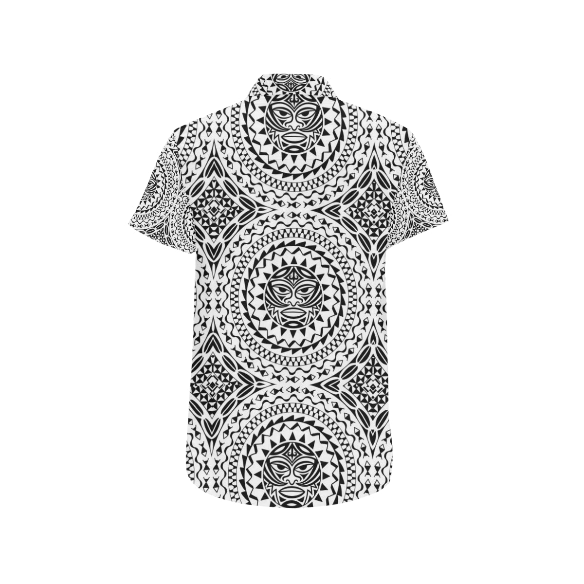 Polynesian Tribal Mask Men's Short Sleeve Button Up Shirt