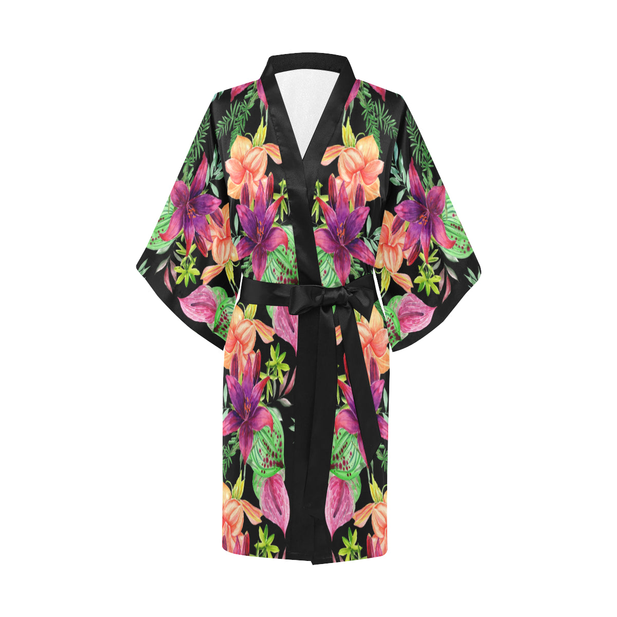 Amaryllis Pattern Print Design AL09 Women Kimono Robe