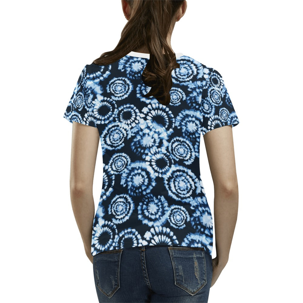 Tie Dye Dark Blue Print Design LKS306 Women's T-shirt