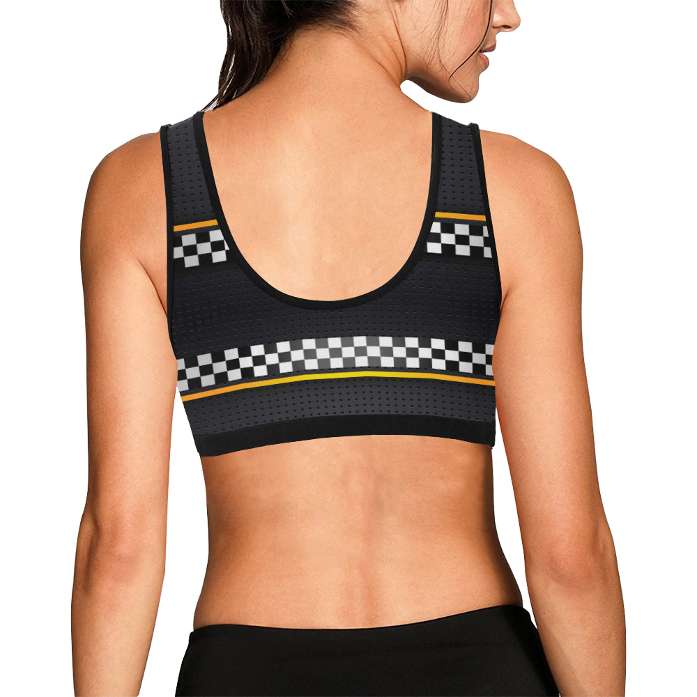 Checkered Flag Yellow Line Style Sports Bra