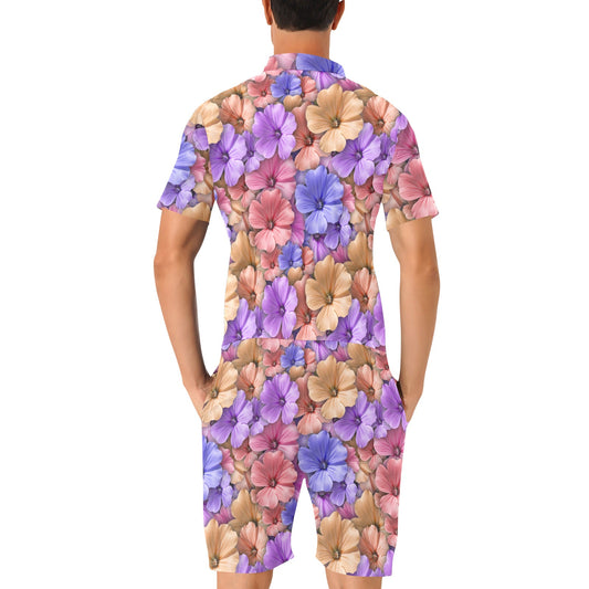 Colorful Geranium Pattern Men's Romper