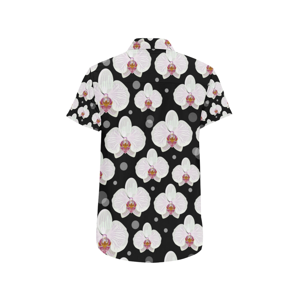 Orchid White Pattern Print Design OR09 Men's Short Sleeve Button Up Shirt