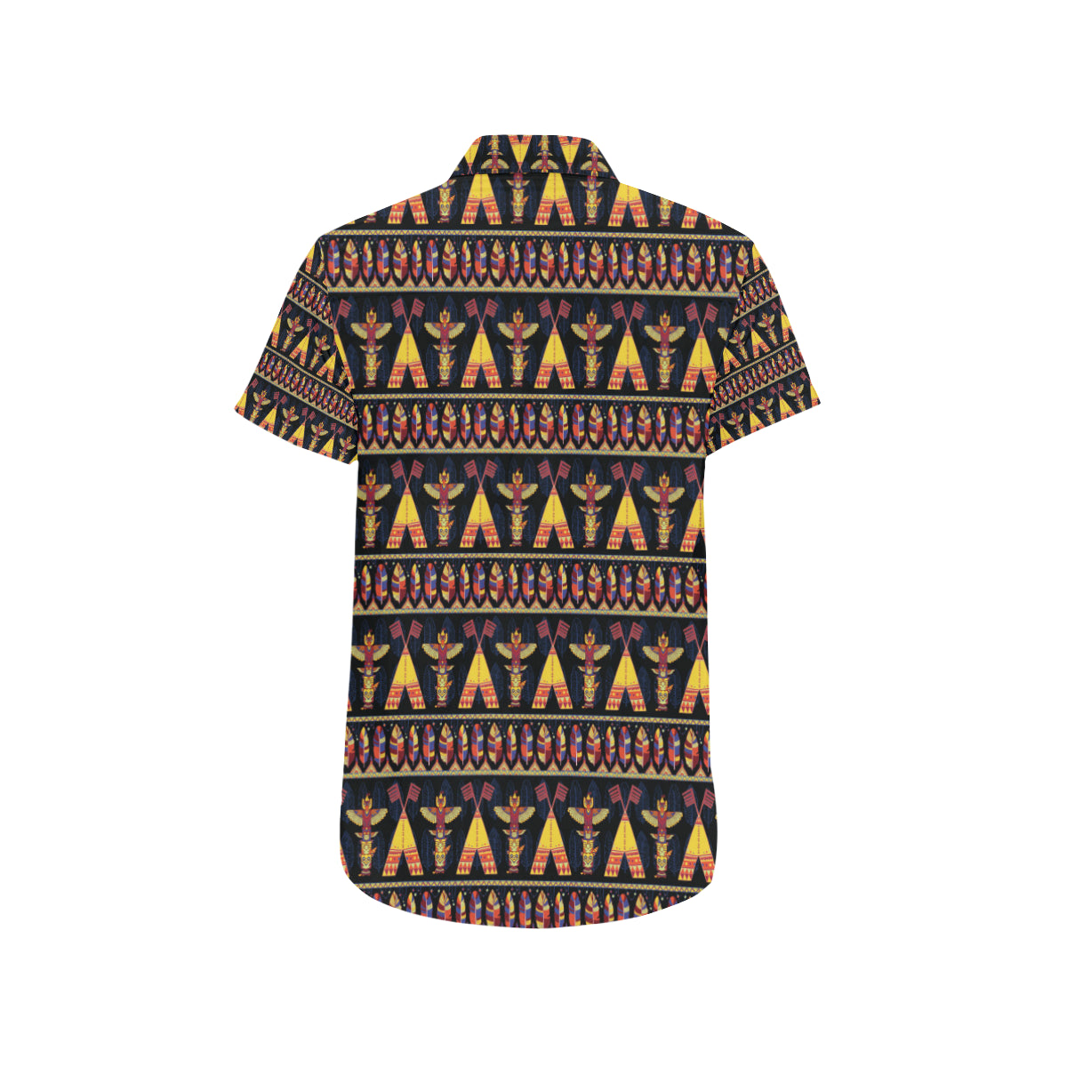 Totem Pole Design Men's Short Sleeve Button Up Shirt