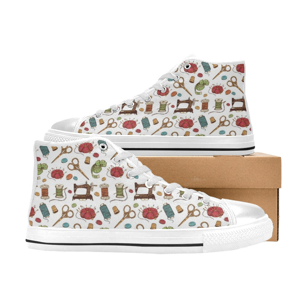 Sewing Equipment Print Design LKS304 High Top Women's White Shoes