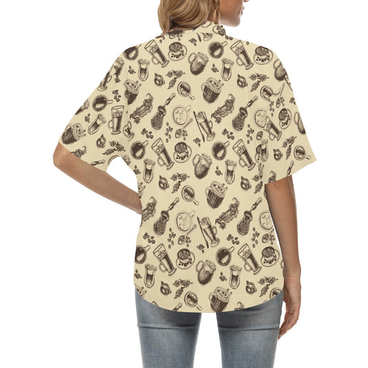 Coffee Pattern Print Design 05 Women's Hawaiian Shirt