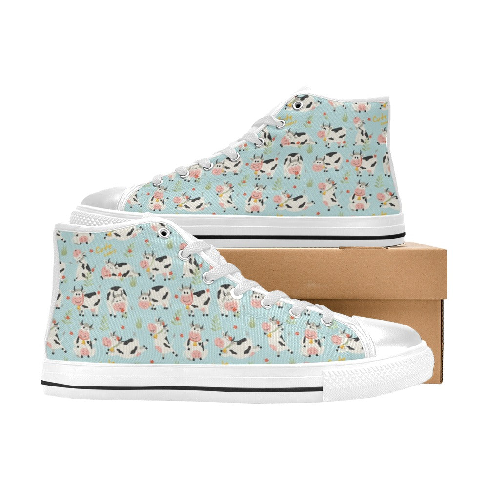Cattle Print Design LKS403 High Top Women's White Shoes