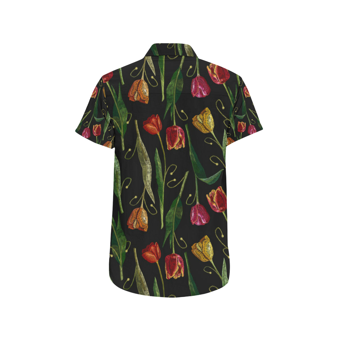 Tulip Embroidered Pattern Print Design TP01 Men's Short Sleeve Button Up Shirt