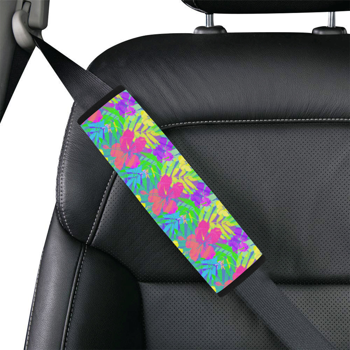 Neon Tropical Pattern Print Design A03 Car Seat Belt Cover