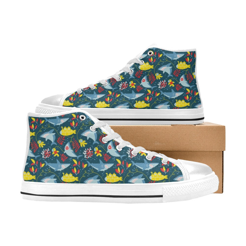 Scuba With Sharks Print Design LKS303 High Top Women's White Shoes